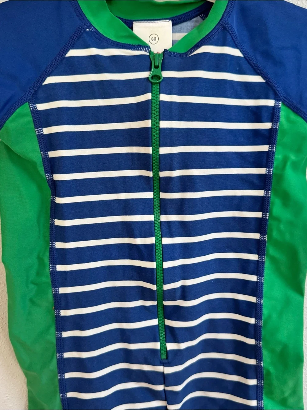 Hanna Andersson Kids Blue Green Striped Rash Guard One Piece Swimsuit Size‎ 80